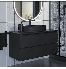 Комплект Тумба со столешницей для ванной Uperwood Tanos (100 см, черная/бук темный, с накладной раковиной Rome, цвет черный)
