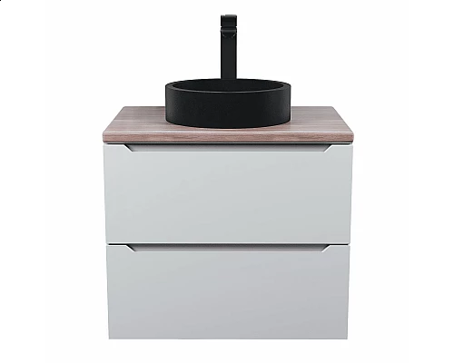 Приобрести Комплект Тумба со столешницей для ванной Uperwood Tanos (60 см, белая/бук светлый, с накладной раковиной Round, цвет черный) в магазине сантехники Santeh-Crystal.ru