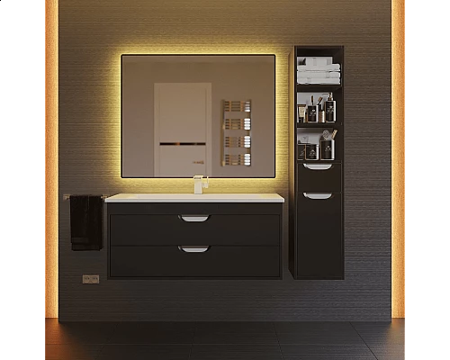 Купить Тумба с раковиной для ванной Uperwood Modul (100 см, подвесная, матовая, черная) в магазине сантехники Santeh-Crystal.ru