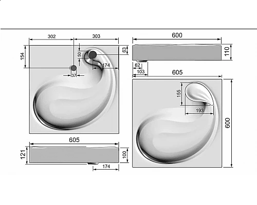 Заказать Раковина над стиральной машиной Uperwood Buta (60,5x60 см) в магазине сантехники Santeh-Crystal.ru