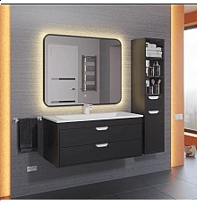 Зеркало для ванной с подсветкой Uperwood Modul (60x80 см, сенсорная кнопка, антизапотевание, черное, теплая подсветка)