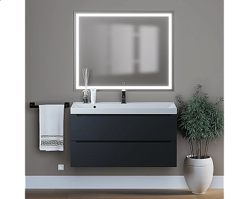 Приобрести Тумба с раковиной для ванной Uperwood Tanos (100 см, подвесная, матовая, черная) в магазине сантехники Santeh-Crystal.ru