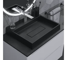 Раковина для ванной накладная кварцевая Uperwood Tanos Quartz (50 см, прямоугольная, с декоративной накладкой, уголь)