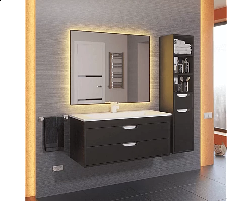 Купить Тумба с раковиной для ванной Uperwood Modul (100 см, подвесная, матовая, черная) в магазине сантехники Santeh-Crystal.ru