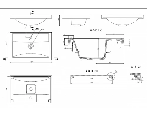 Заказать Раковина для ванной полувстраиваемая Uperwood Foster (60 см, прямоугольная) в магазине сантехники Santeh-Crystal.ru