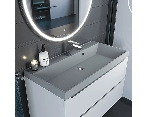 Купить Раковина кварцевая для ванной Uperwood Classic Quartz (90 см, серая матовая, платина) в магазине сантехники Santeh-Crystal.ru