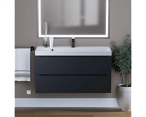 Приобрести Тумба с раковиной для ванной Uperwood Tanos (100 см, подвесная, матовая, черная) в магазине сантехники Santeh-Crystal.ru