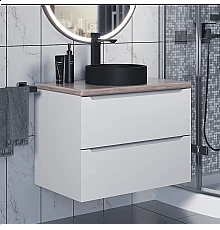 Комплект Тумба со столешницей для ванной Uperwood Tanos (70 см, белая/бук светлый, с накладной раковиной Round, цвет черный)