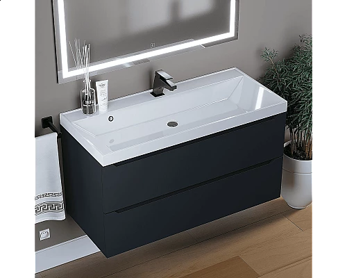 Приобрести Тумба под раковину для ванной комнаты Uperwood Tanos подвесная (100 см, черная) в магазине сантехники Santeh-Crystal.ru