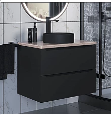 Комплект Тумба со столешницей для ванной Uperwood Tanos (70 см, черная/бук светлый, с накладной раковиной Round, цвет черный)