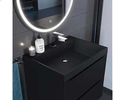 Купить Раковина кварцевая для ванной Uperwood Classic Quartz (60 см, черная матовая, уголь) в магазине сантехники Santeh-Crystal.ru