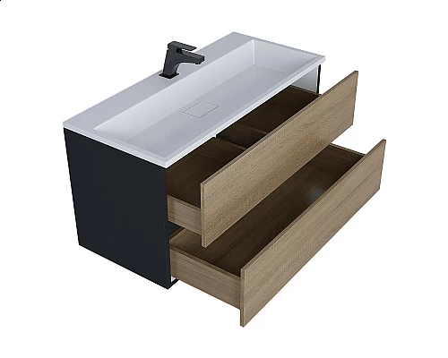Приобрести Тумба с раковиной для ванной Uperwood Barsa (100 см, раковина белая, подвесная тумба черная/дуб сонома) в магазине сантехники Santeh-Crystal.ru