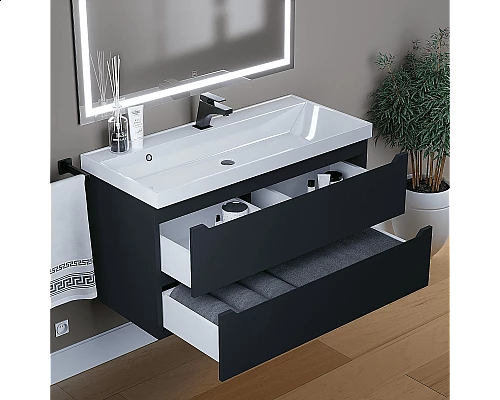 Приобрести Тумба под раковину для ванной комнаты Uperwood Tanos подвесная (100 см, черная) в магазине сантехники Santeh-Crystal.ru