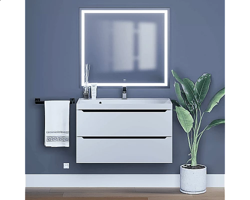 Купить Тумба под раковину для ванной комнаты Uperwood Tanos подвесная (90 см, белая/графит) в магазине сантехники Santeh-Crystal.ru