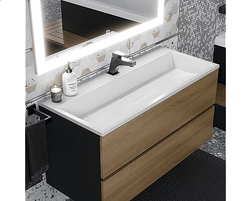Приобрести Тумба с раковиной для ванной Uperwood Barsa (100 см, раковина белая, подвесная тумба черная/дуб сонома) в магазине сантехники Santeh-Crystal.ru