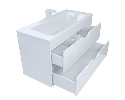 Купить Тумба с раковиной для ванной Uperwood Modul (100 см, подвесная, глянцевая, белая) в магазине сантехники Santeh-Crystal.ru