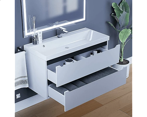 Приобрести Тумба с раковиной для ванной Uperwood Tanos (100 см, подвесная, матовая, белая/графит) в магазине сантехники Santeh-Crystal.ru