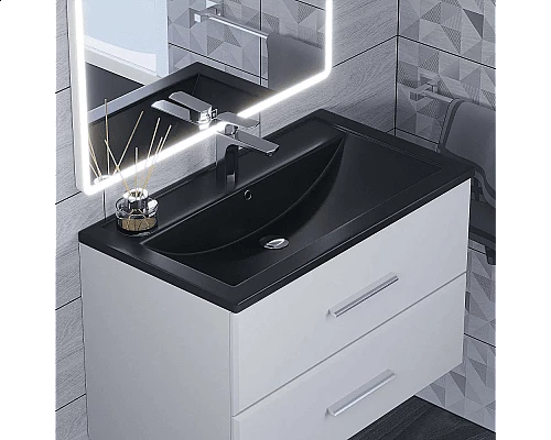 Купить Раковина кварцевая для ванной Uperwood Foster Quartz (80 см, черная матовая, уголь) в магазине сантехники Santeh-Crystal.ru