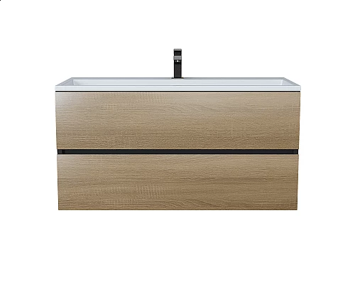 Приобрести Тумба с раковиной для ванной Uperwood Barsa (100 см, раковина белая, подвесная тумба черная/дуб сонома) в магазине сантехники Santeh-Crystal.ru