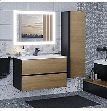 Тумба с раковиной для ванной Uperwood Barsa (80 см, раковина белая, подвесная тумба черная/дуб сонома)