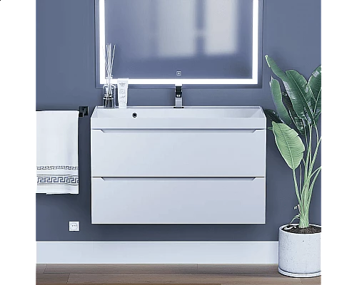 Купить Тумба с раковиной для ванной Uperwood Tanos (90 см, подвесная, матовая, белая) в магазине сантехники Santeh-Crystal.ru