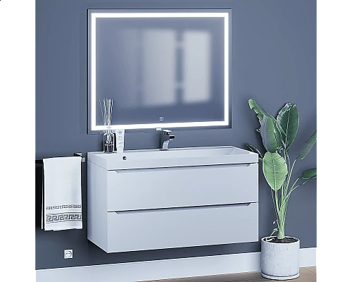 Купить Тумба с раковиной для ванной Uperwood Tanos (100 см, подвесная, матовая, белая) в магазине сантехники Santeh-Crystal.ru