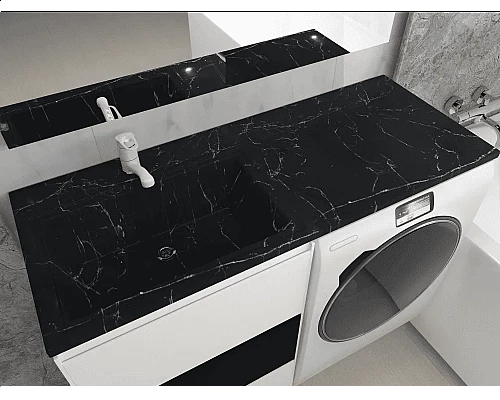 Купить Раковина над стиральной машиной Uperwood Марсал (120 см, левая, черный мрамор) в магазине сантехники Santeh-Crystal.ru