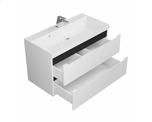 Приобрести Тумба с раковиной для ванной Uperwood Tanos (90 см, подвесная, матовая, белая/графит) в магазине сантехники Santeh-Crystal.ru