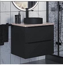 Комплект Тумба со столешницей для ванной Uperwood Tanos (60 см, черная/бук светлый, с накладной раковиной Round, цвет черный)