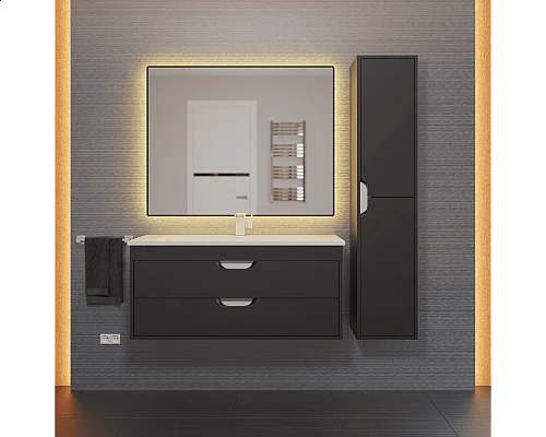 Купить Тумба с раковиной для ванной Uperwood Modul (100 см, подвесная, матовая, черная) в магазине сантехники Santeh-Crystal.ru