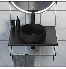 Комплект столешница для ванной Uperwood Tanos (с накладной раковиной Round и кронштейнами 60 см, бук темный)