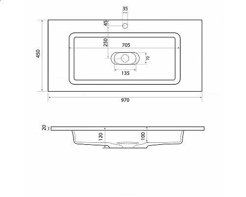 Купить Раковина для ванной полувстраиваемая Uperwood Modul (100 см, прямоугольная) в магазине сантехники Santeh-Crystal.ru
