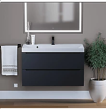 Тумба под раковину для ванной комнаты Uperwood Tanos подвесная (90 см, черная)