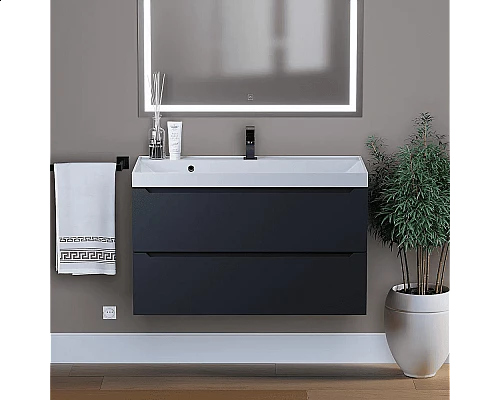 Купить Тумба под раковину для ванной комнаты Uperwood Tanos подвесная (90 см, черная) в магазине сантехники Santeh-Crystal.ru