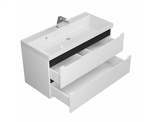 Приобрести Тумба с раковиной для ванной Uperwood Tanos (100 см, подвесная, матовая, белая/графит) в магазине сантехники Santeh-Crystal.ru