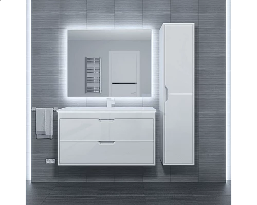 Купить Тумба с раковиной для ванной Uperwood Modul (100 см, подвесная, глянцевая, белая) в магазине сантехники Santeh-Crystal.ru