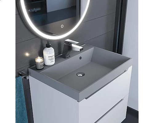 Купить Раковина кварцевая для ванной Uperwood Classic Quartz (60 см, серая матовая, бетон) в магазине сантехники Santeh-Crystal.ru