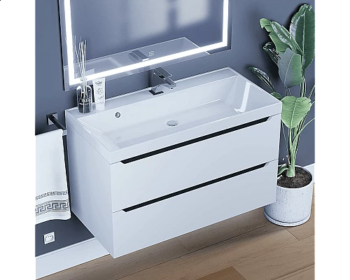 Купить Тумба под раковину для ванной комнаты Uperwood Tanos подвесная (90 см, белая/графит) в магазине сантехники Santeh-Crystal.ru