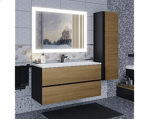 Приобрести Тумба с раковиной для ванной Uperwood Barsa (100 см, раковина белая, подвесная тумба черная/дуб сонома) в магазине сантехники Santeh-Crystal.ru