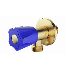 Угловой кран с синей ручкой WONZON & WOGHAND, Брашированное золото (WW-A10592-BG)