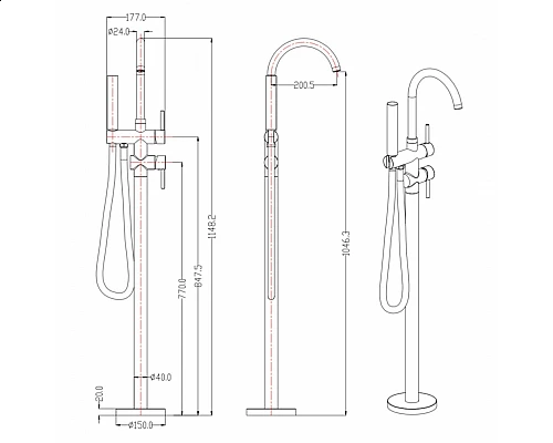 Смеситель напольный RIMERO RM880BR (Бронза)